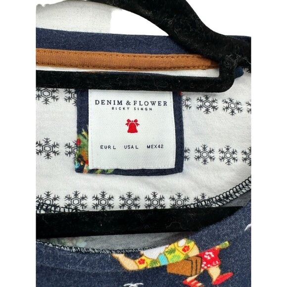 Denim & Flower Ricky Singh Santa Claus Hawaiian T-Shirt Mens Large Christmas - Picture 3 of 6